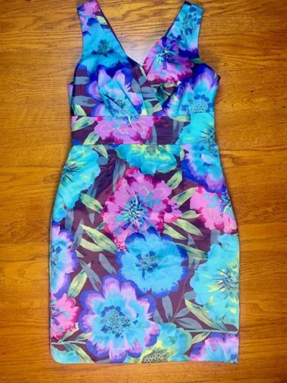 Calvin Klein Blue & Purple Watercolor Floral Sheath Dress Size 10